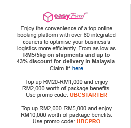 EasyParcel - Enjoy the convenience of a top online booking platform with over 60 integrated couriers. From as low as RM5/5kg on shipments and up to 43% discount for delivery in Malaysia. Claim now.